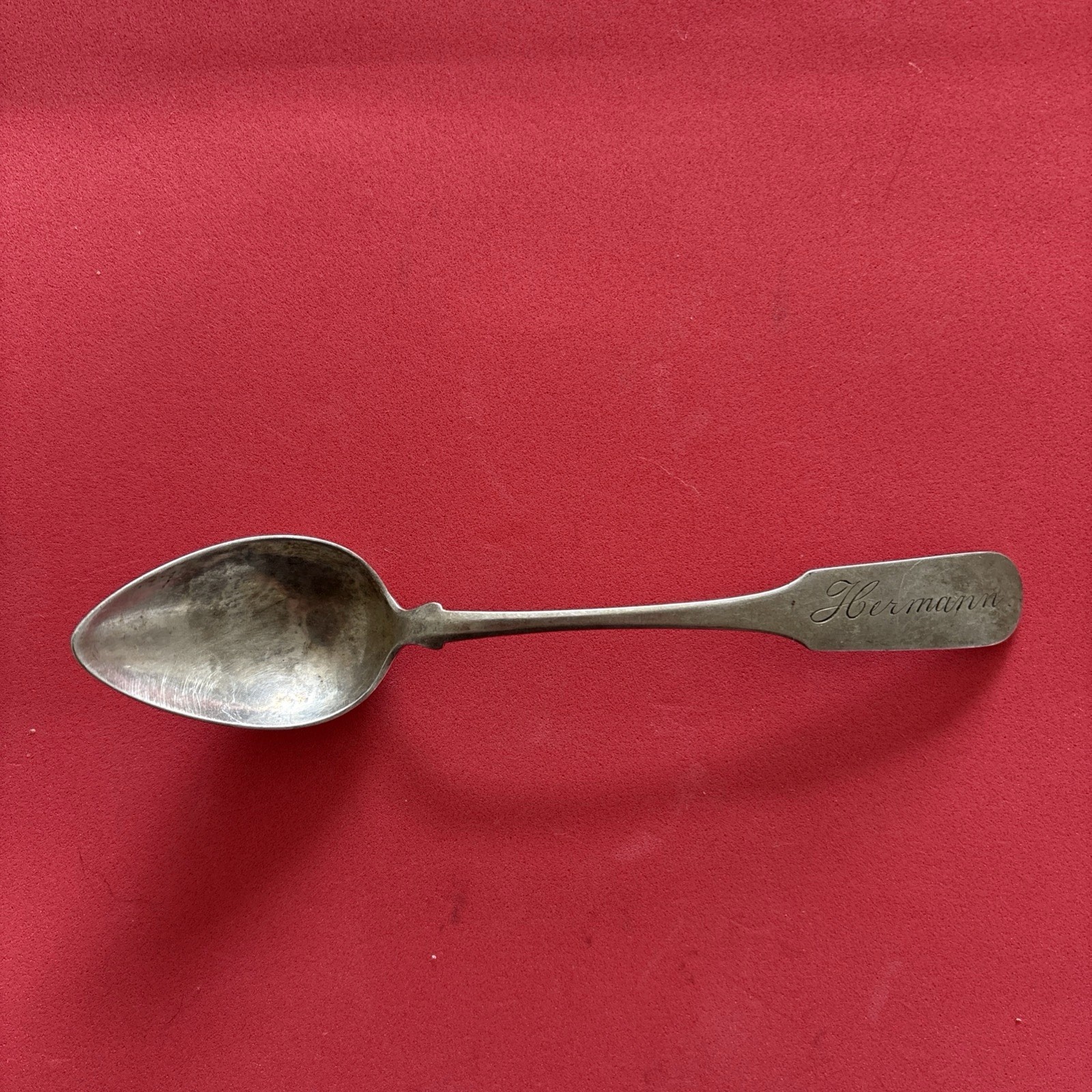 Antique American Coin Silver Teaspoon c. 1840–1860 Hallmarks Hermann  Monogram