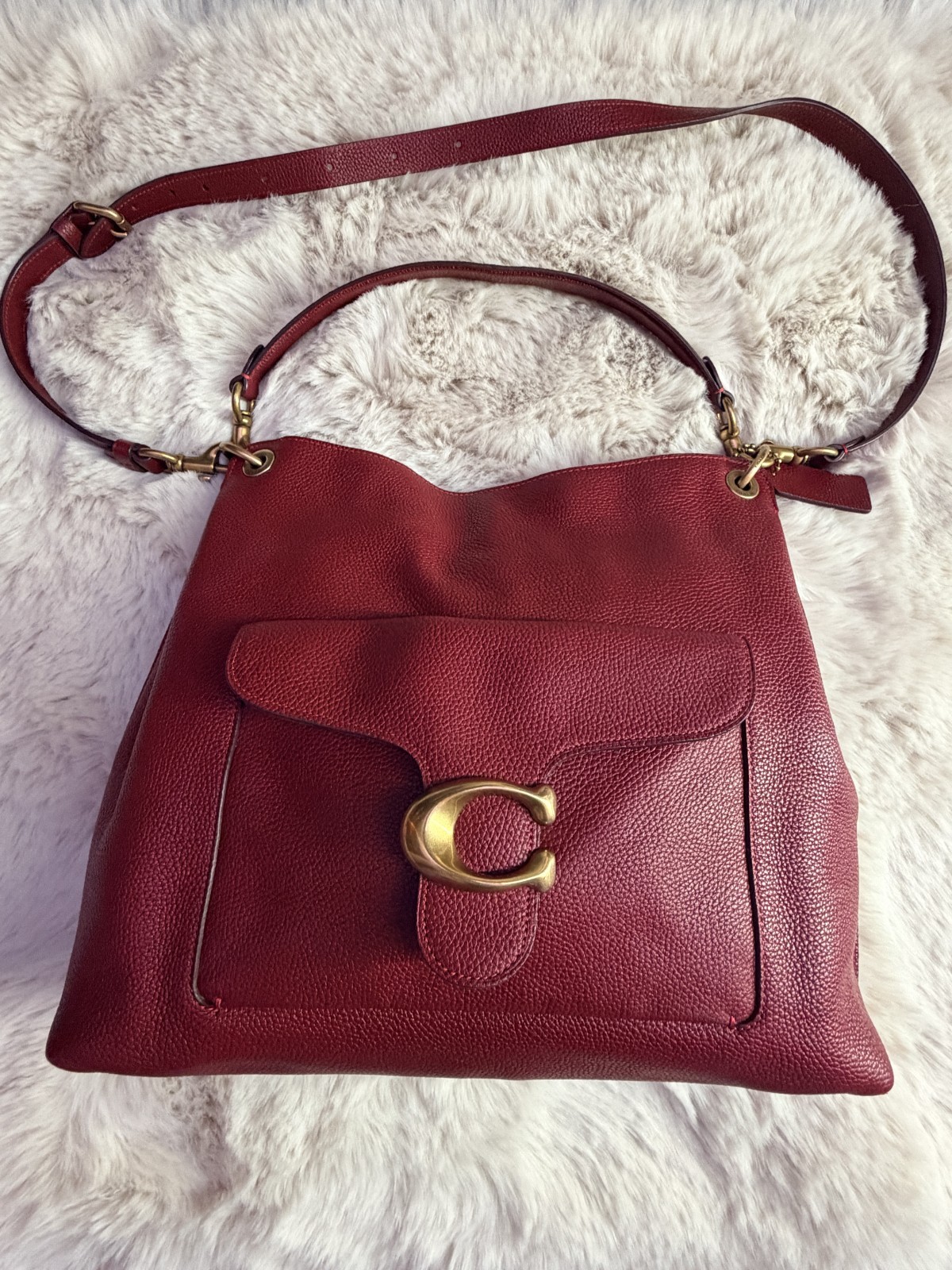 Coach Tabby Hobo Bag Red Pebbled Leather Shoulder Crossbody Purse Style 78207