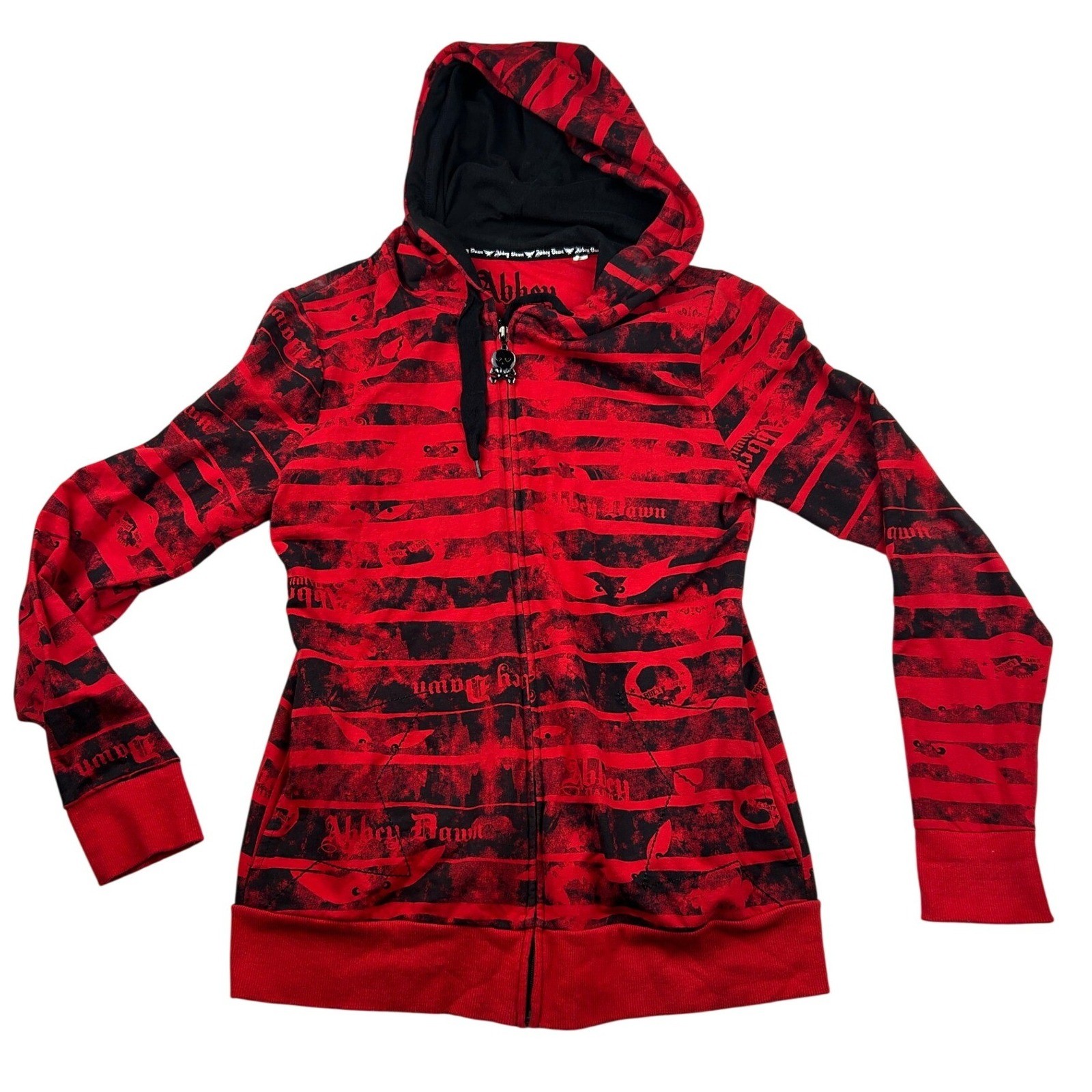Abbey Dawn Avril Lavigne Hoodie XL Red Black Striped Zip Up Pop Punk Emo Skull