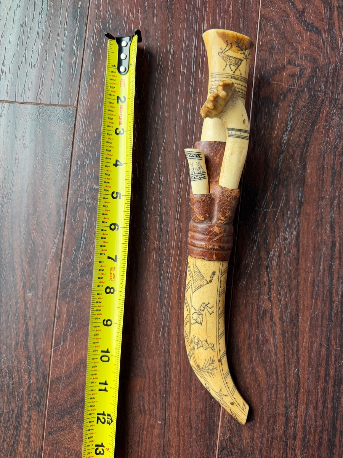 Vintage Sami Lapland 3 Knife Set Carved Antler Sheath Scandinavian Folk Art