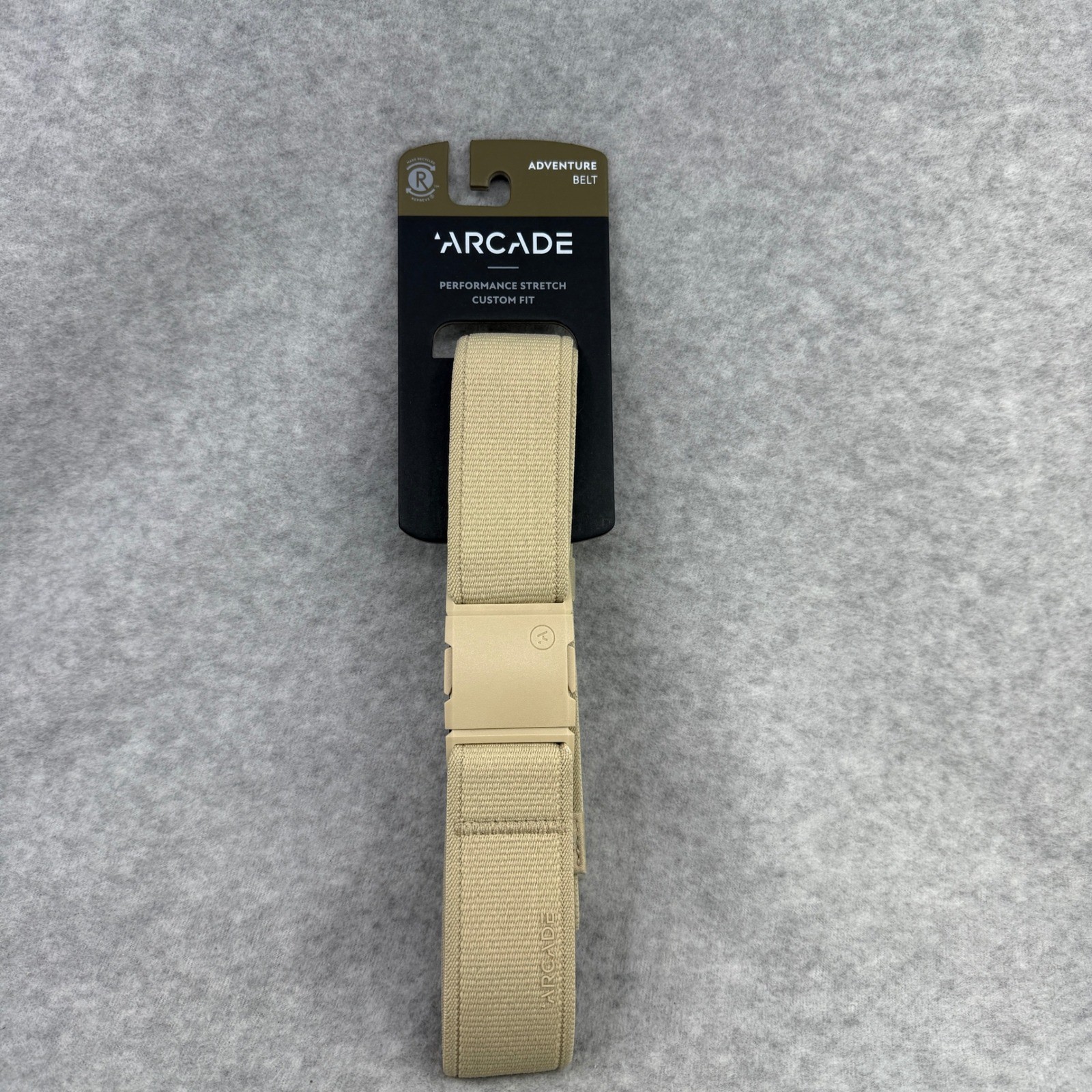 Arcade Adventure Belt Khaki Performance Stretch Custom Fit Travel Friendly NWT