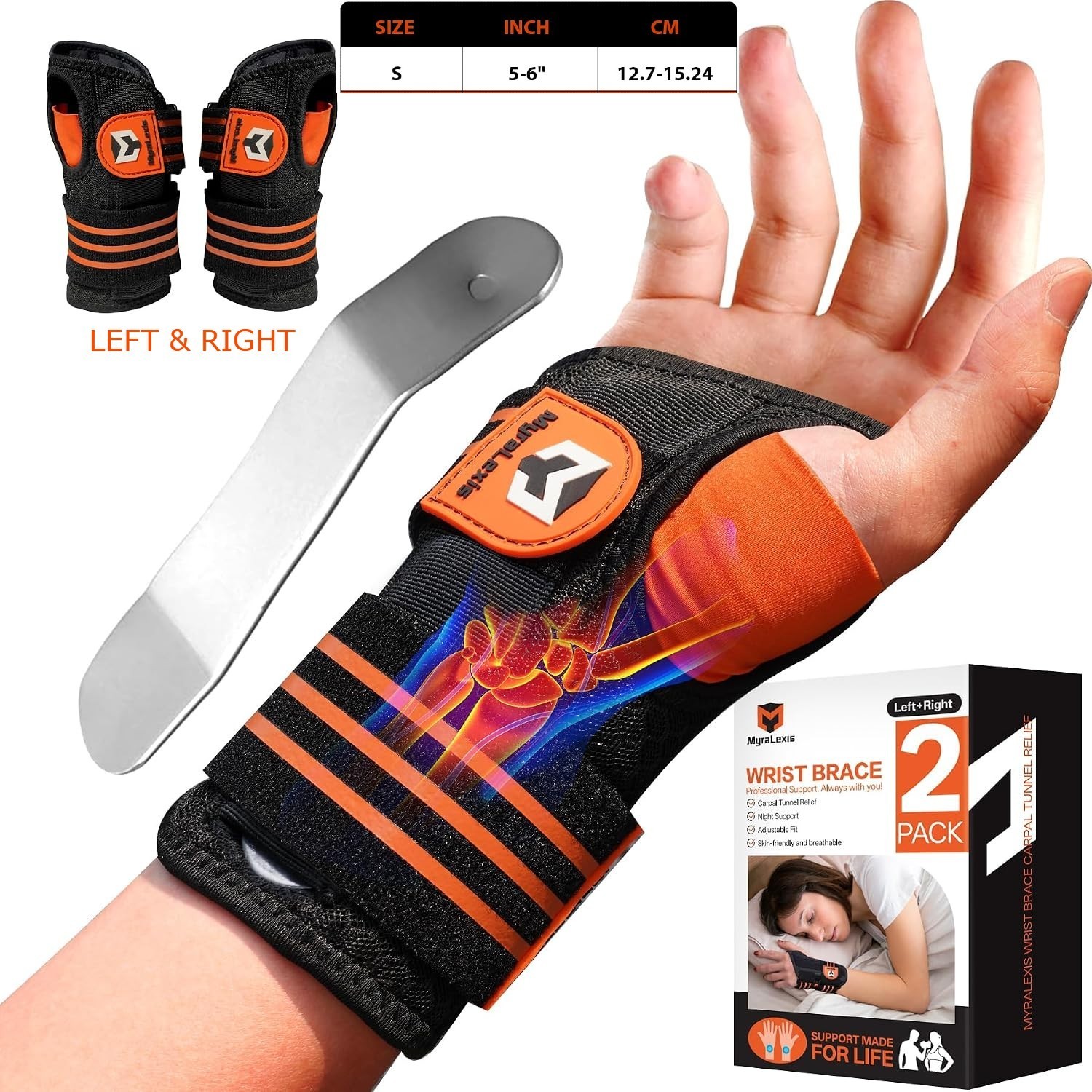 2PK Wrist Brace for Carpal Tunnel - Adjustable Night Support Brace with Splints 2PK Wrist Brace for Carpal Tunnel - Adjustable Night Support Brace with Splints