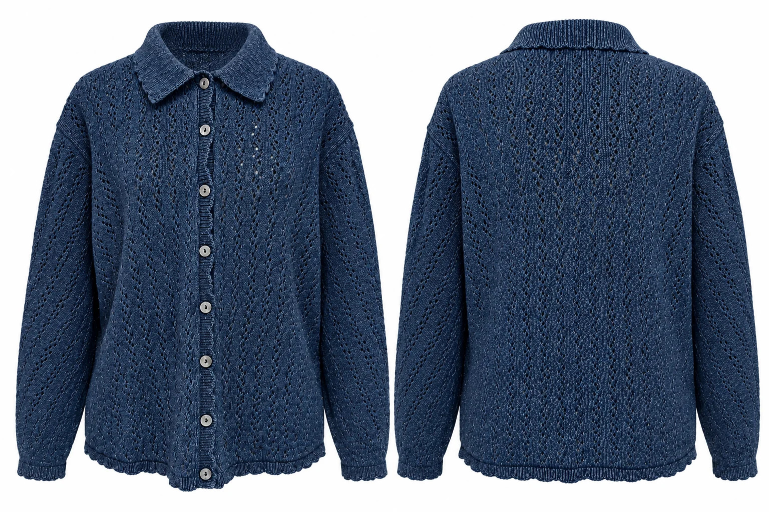 Vintage 90s L.L. Bean Blue Openwork Cotton Cardigan Sweater XL Made in Scotland Vintage 90s L.L. Bean Blue Openwork Cotton Cardigan Sweater XL Made in Scotland