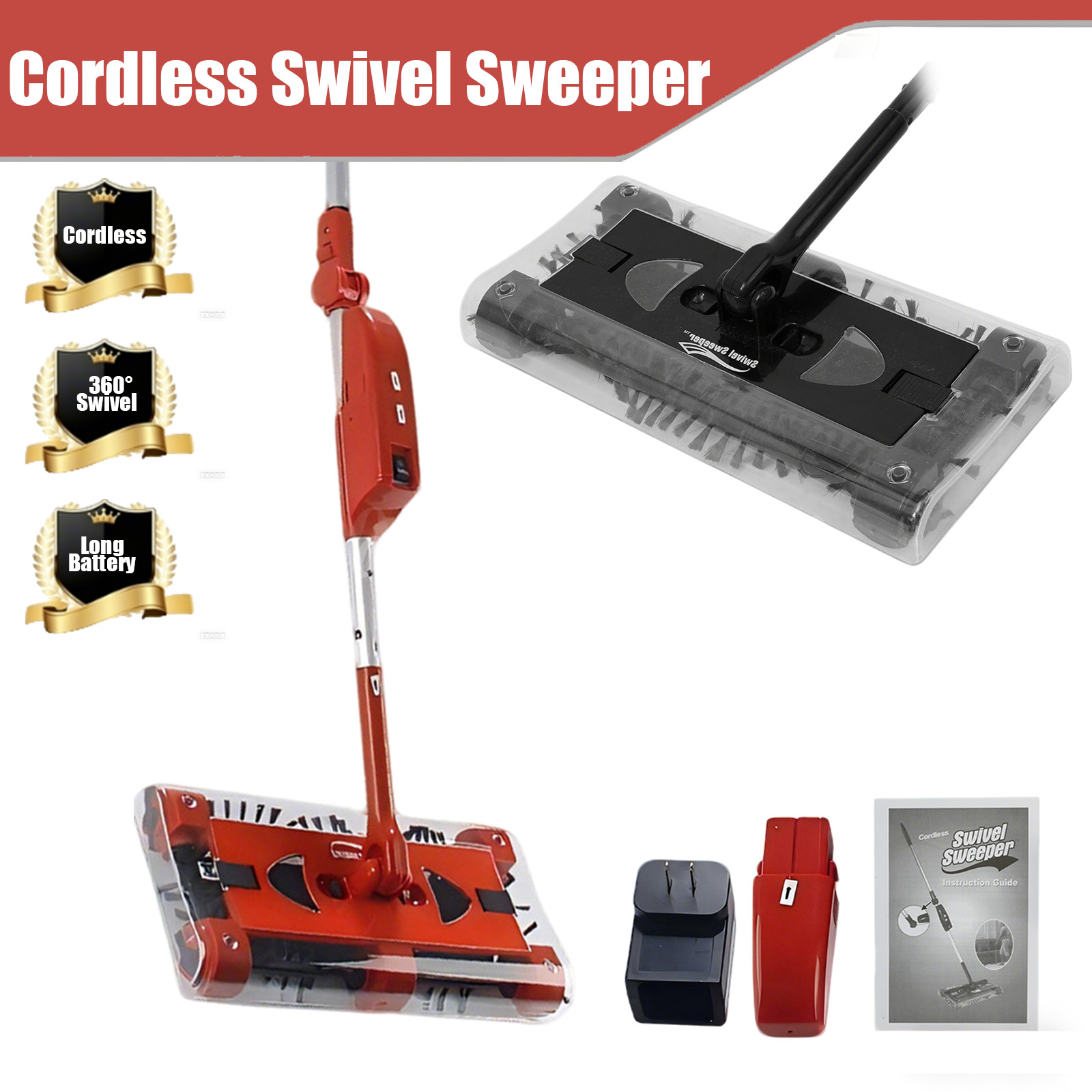 4000 RPM Swivel Sweeper Cordless Vacuum Lightweight 360 Swivel Rechargeable Quad