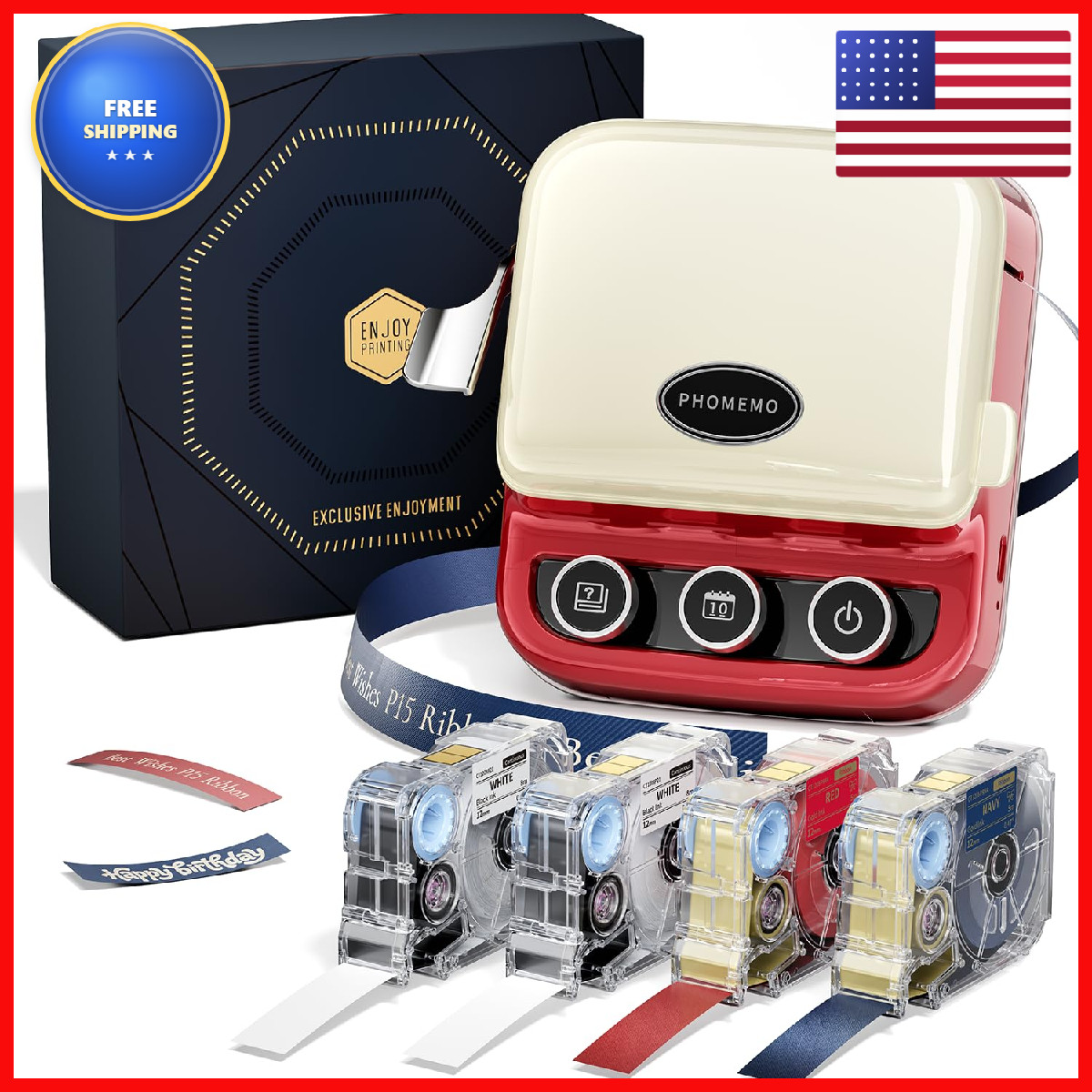 Phomemo P15 Ribbon Printer Mini Bluetooth Portable Label Maker Machine 4 Tapes