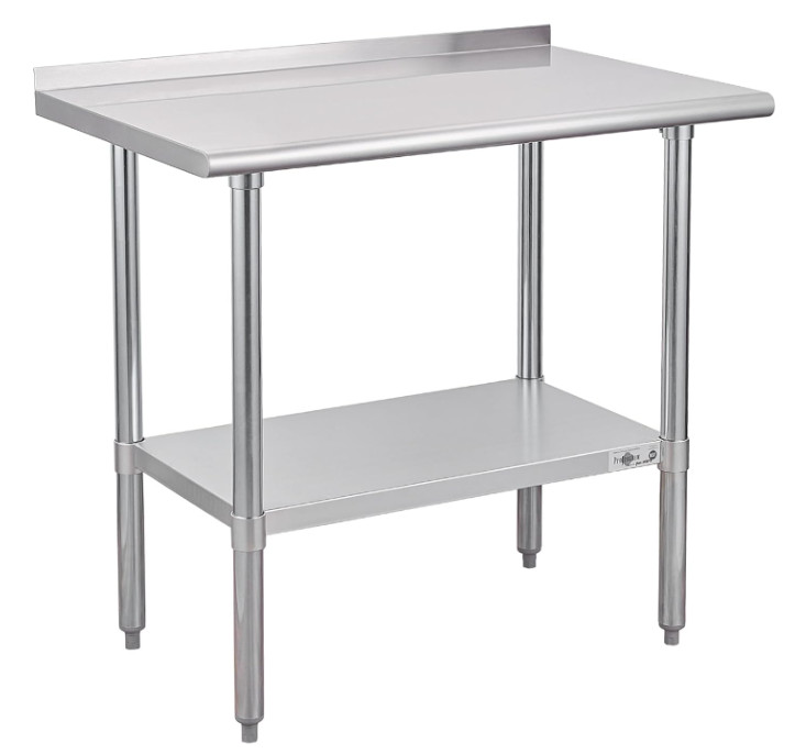 Mesa de Preparación de Acero 24\'\'×36\'\' con Estante y Protector Trasero
