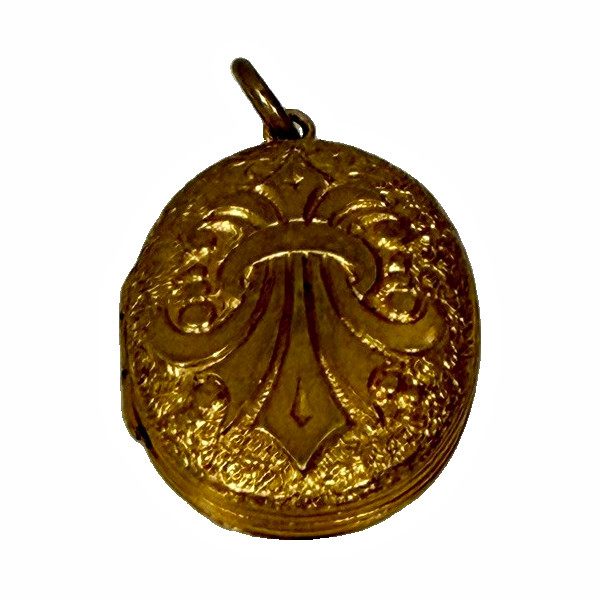 Antique Victorian Gilt Metal Locket Original Fabric and Glass Inserts Antique Victorian Gilt Metal Locket Original Fabric and Glass Inserts