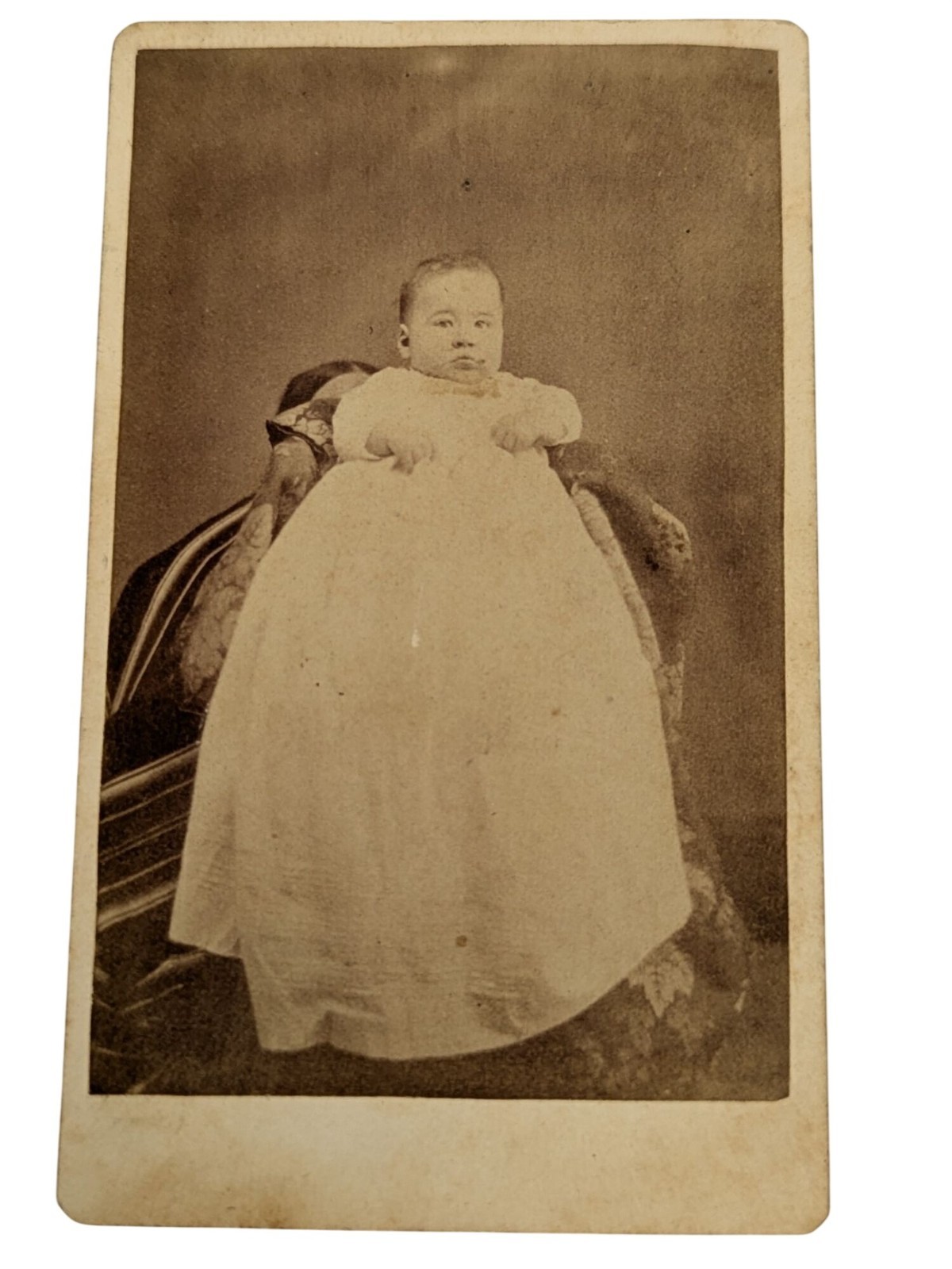 Antique CDV Photo Baby Christening Gown Hidden Mother Victorian 1880s Portrait