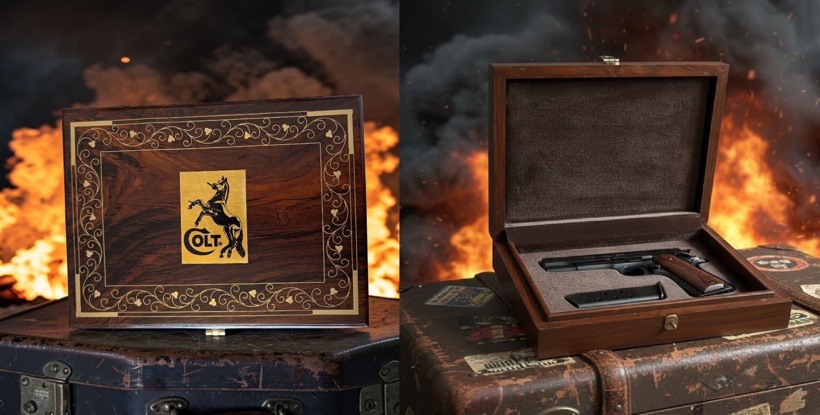 Colt Model 1911 Wood Presentation Case Pistol Display Box -Velvet Lined, 02.