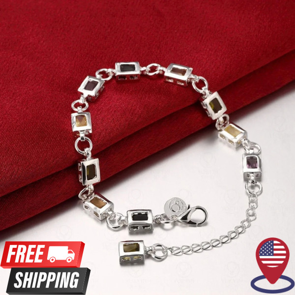 Noble Fine 925 Sterling Silver Elegant Charm Bracelets Zircon Chain Crystal Jewe