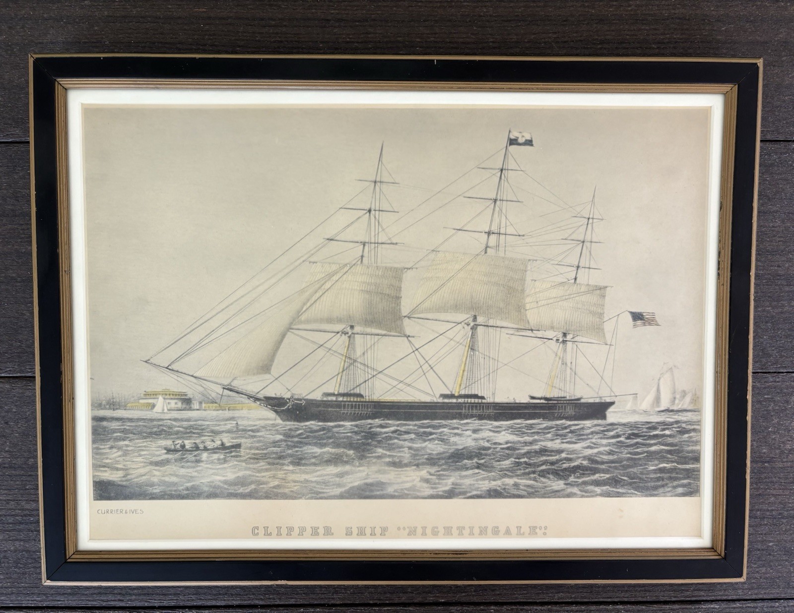 Currier & Ives Clippership Nightingale Hand Colored Lithograph w./Provenance 