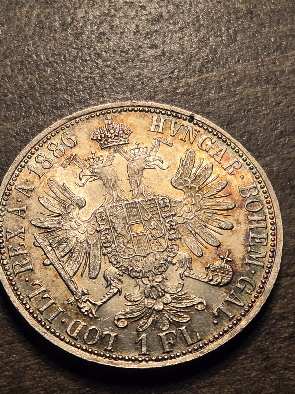 💥1886A 🇦🇹Austrian Empire 1 Florin-Francis Joseph I .900 Silver Coin-🌈 Toning 💥1886A 🇦🇹Austrian Empire 1 Florin-Francis Joseph I .900 Silver Coin-🌈 Toning