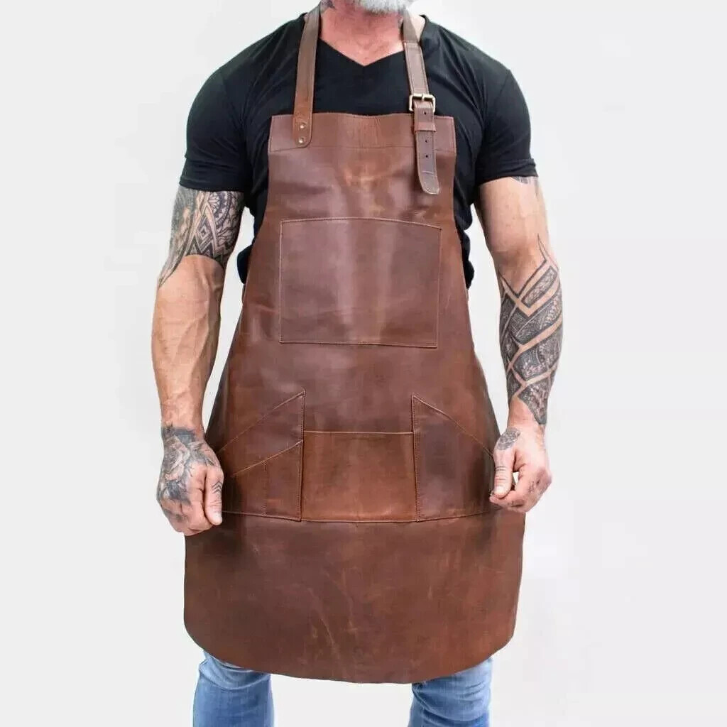 Apron Leather Men Bbq Cooking Butcher Chef Women Brown Blacksmith Woodworking