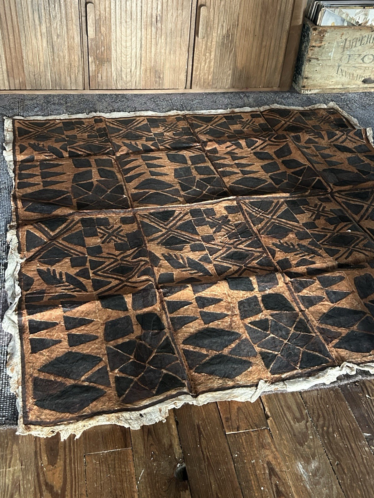 Pacific Islands Handmade Tapa Cloth Bark Textile with Geometric Patterns Pacific Islands Handmade Tapa Cloth Bark Textile with Geometric Patterns