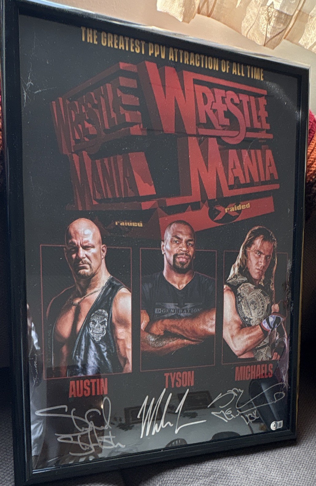 Signed WrestleMania 14 poster , Stone Cold Steve Austin Tyson Michaels 18x24