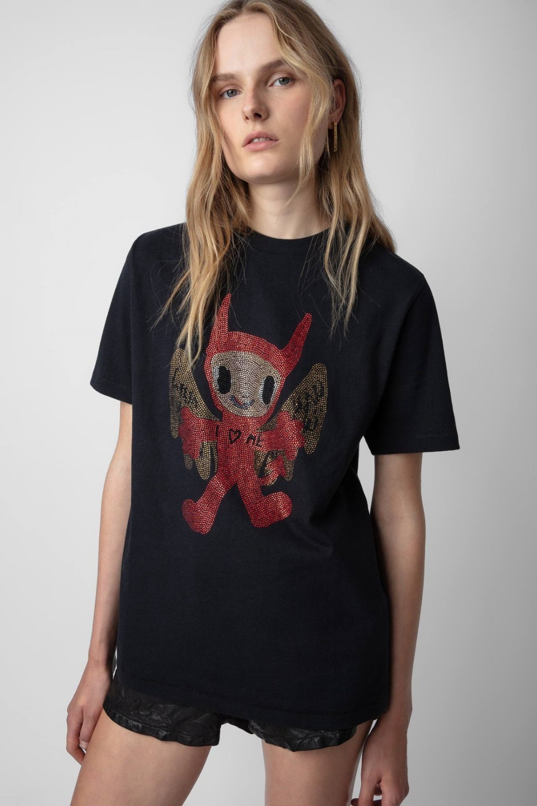 Women French Zadig&Voltaire Rhinestone Demon Doll Short Sleeve T-Shirt Tops SML Women French Zadig&Voltaire Rhinestone Demon Doll Short Sleeve T-Shirt Tops SML