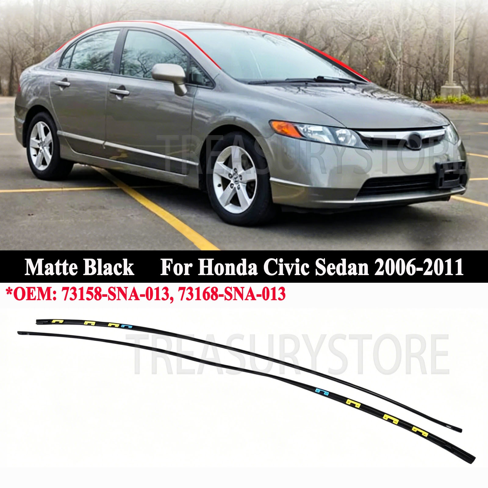 For Honda Civic 2006-2011 Replace Upper Left & Right Drip Side Molding Trims Set