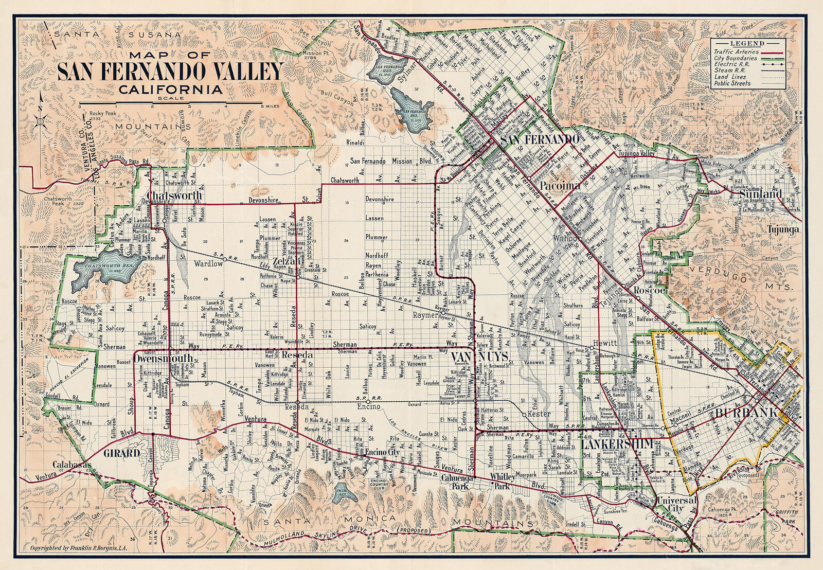 1923 Map of San Fernando Valley, California Wall Art Poster Print Decor Artwork