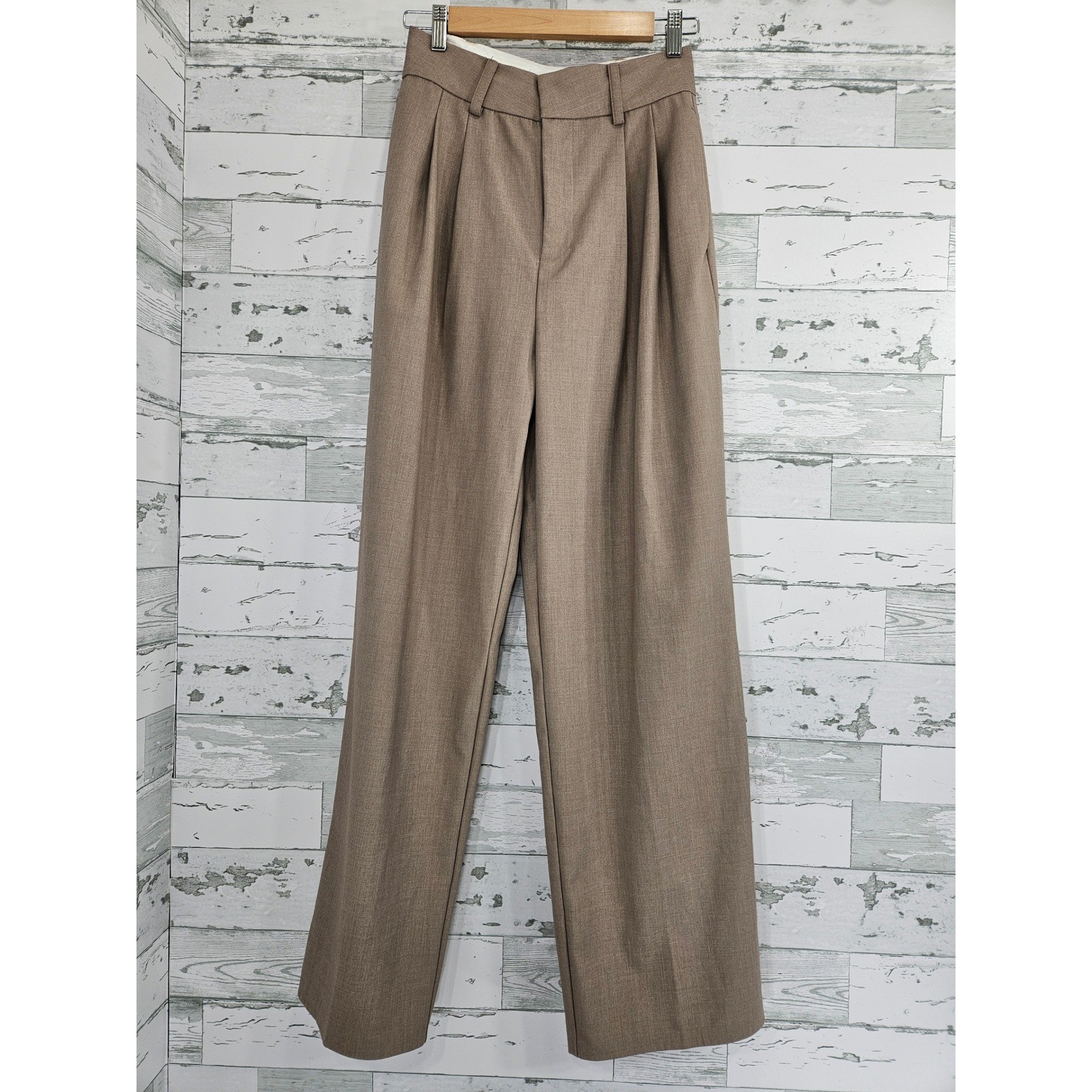 Maniere De Voir Womens Pleated Wide Leg Trousers Taupe Brown US 4 UK 8