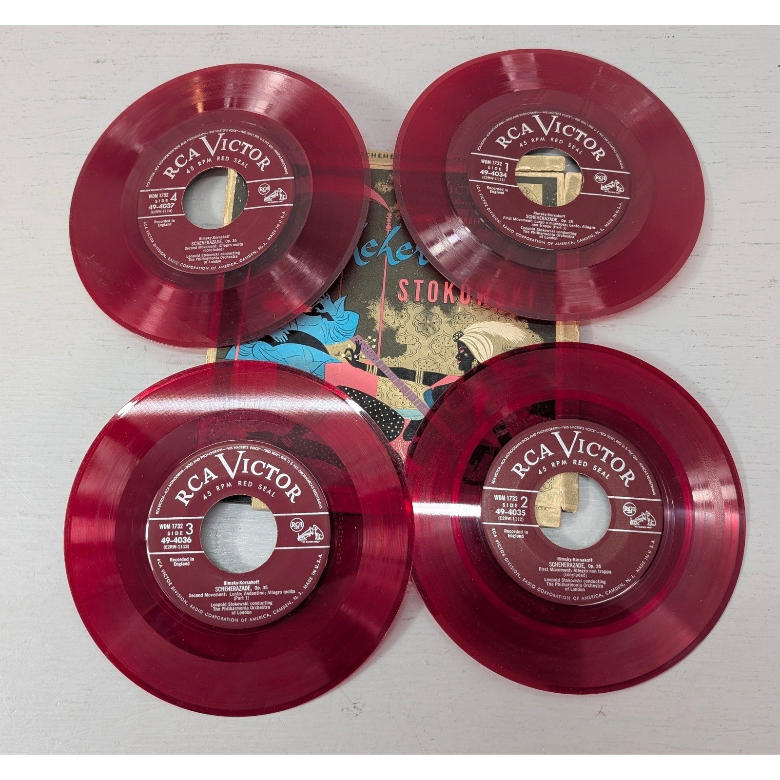 4 RCA Victor Red Seal 45 RPM Vinyl Records Scheherazade Op 35 Leopold Stokowski