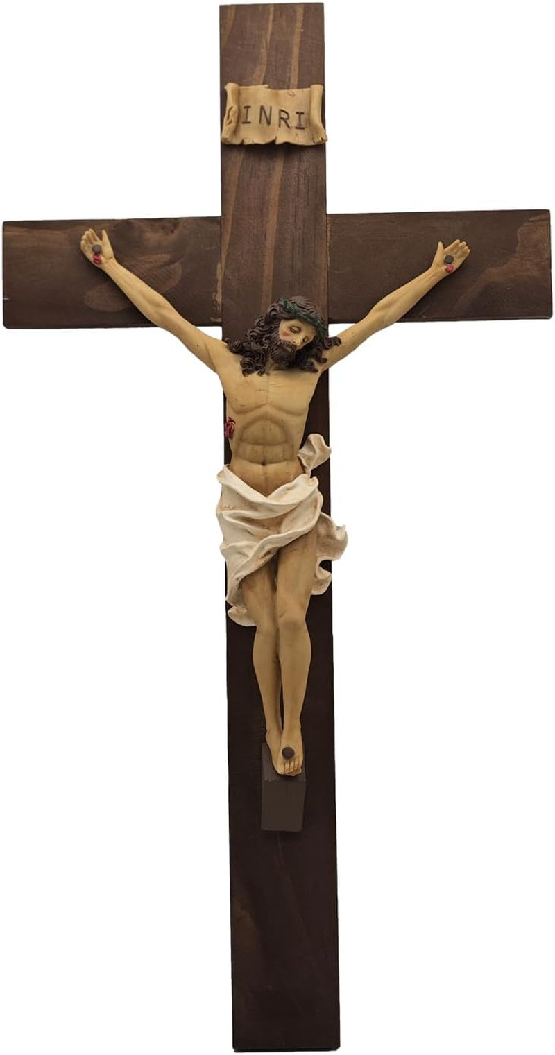 19 Inch Wooden Jesus Crucifix Wall Cross, Catholic Decor 19 Inch Wooden Jesus Crucifix Wall Cross, Catholic Decor