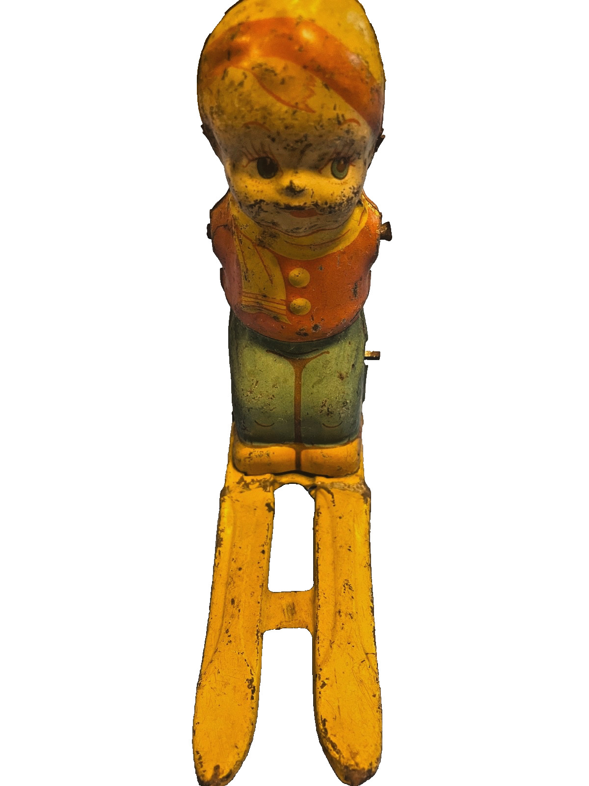 Vintage 1950\'s J. Chein & Co. Mechanical Ski-Boy Wind-Up Tin Toy damaged