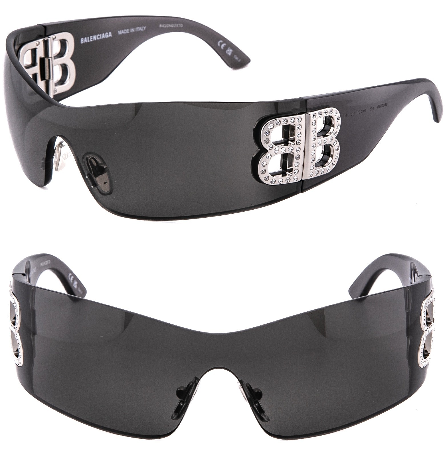 BALENCIAGA BB0359S 0359 BOSSY MASK Wrap Black Bold Crystal LOGO Sunglasses 005