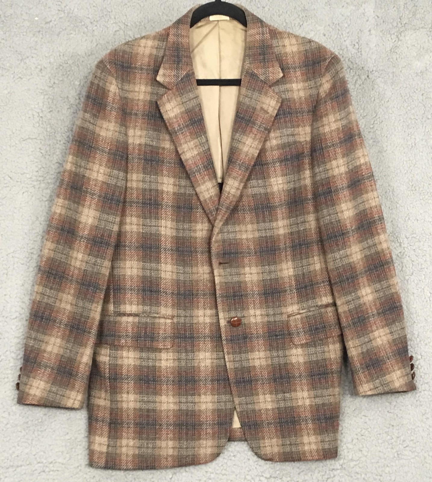 Vintage Ray\'s The Master\'s Closet Blazer Mens 42 Long Brown Plaid Wool Tweed