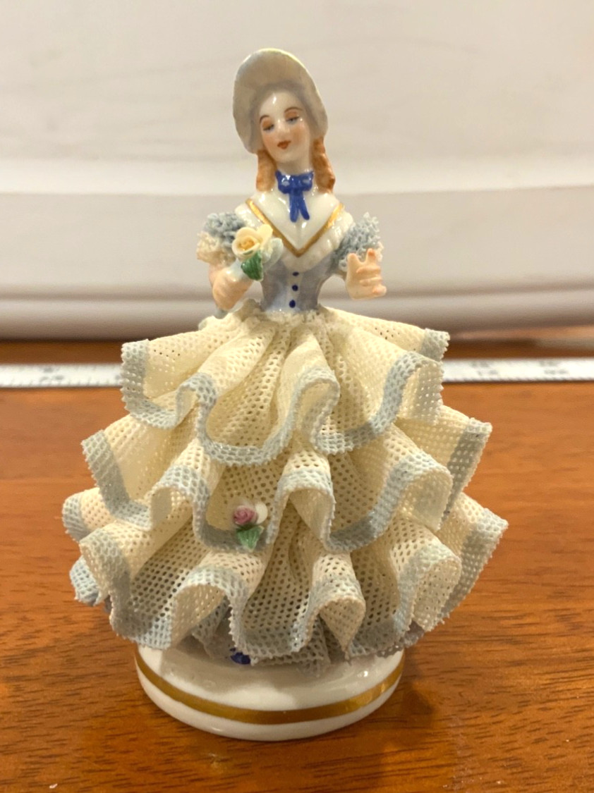 Antique German DRESDEN Porcelain Lace Figurine - 3-1/2” -