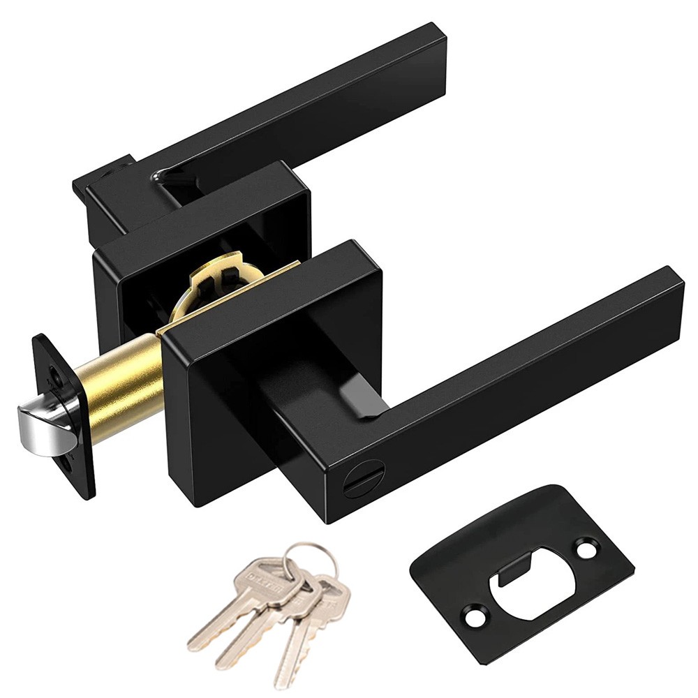 Matte Black Square Door Lever Handle Privacy Passage Interior Lock