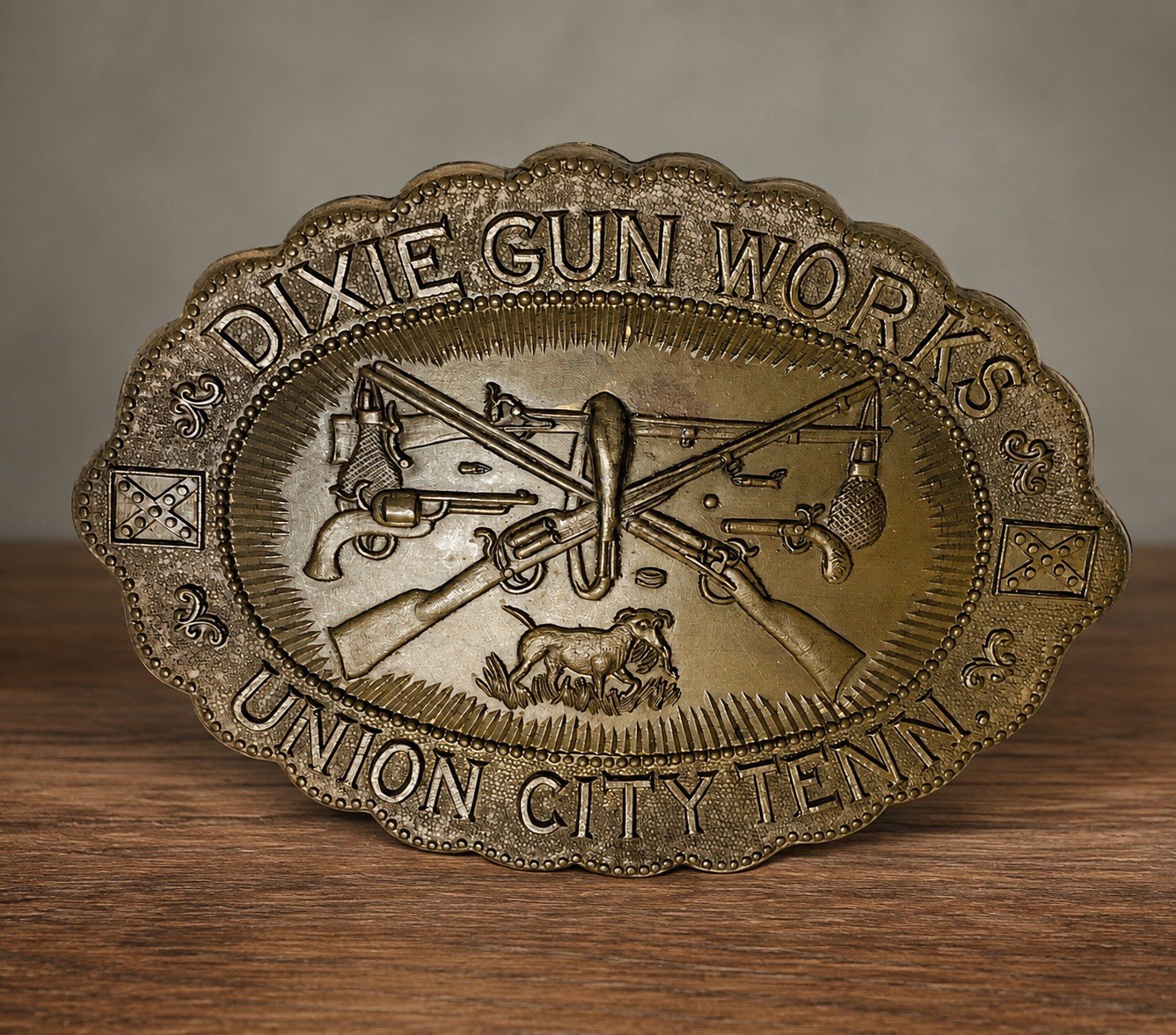 Dixie Gun Works VTG Brass Belt Buckle. Union City, Tenn. 4” Wide. Hunting Dixie Gun Works VTG Brass Belt Buckle. Union City, Tenn. 4” Wide. Hunting