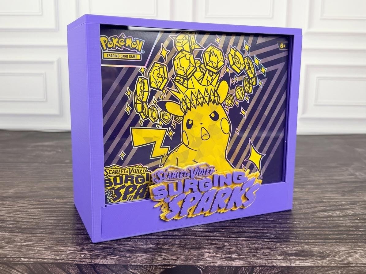 Surging Sparks Pokemon ETB Display Case 3D Printed Magnetic Acrylic Lavender