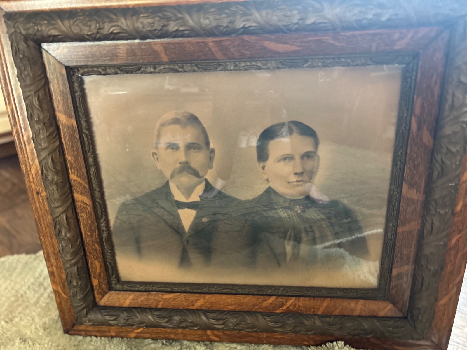 Antique couple portrait. 2x3 ft  1800s