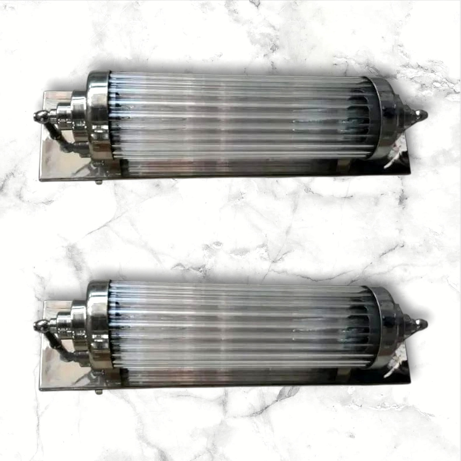 1 PC VINTAGE ART DECO NICKEL CHROME BRASS & GLASS ROD WALL SAUNCE LIGHT NAUTICAL
