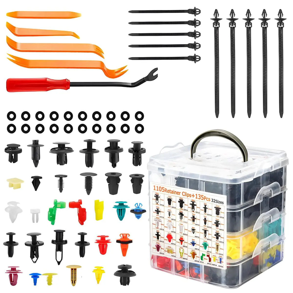1240Pcs Car Retainer Clips Kit 32 Sizes Bumper Fender Door Panel Fasteners