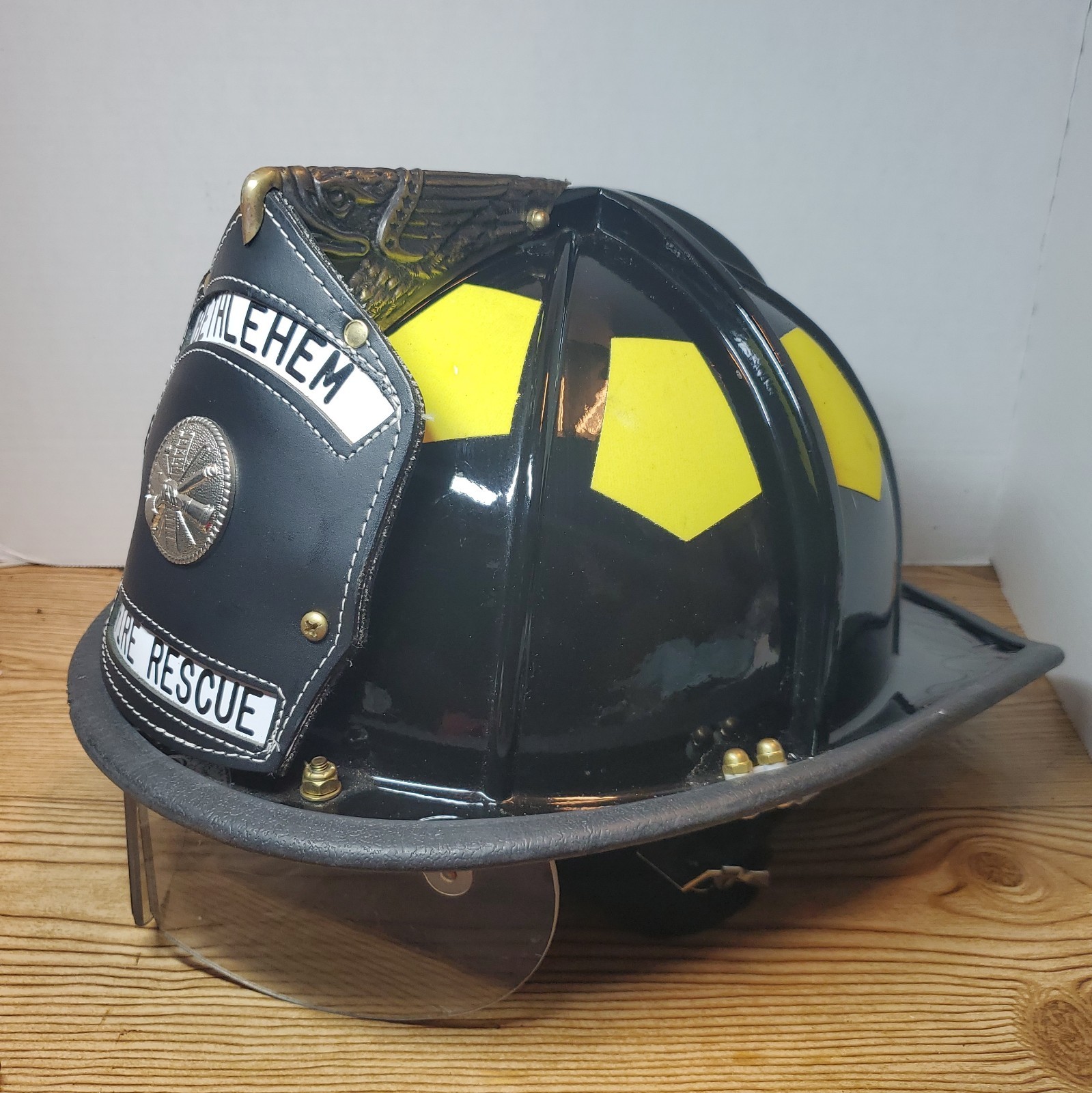 VTG Bullard Eagle Firedome Fire Helmet W/ Leather Badge Bethlehem, PA - Expired 