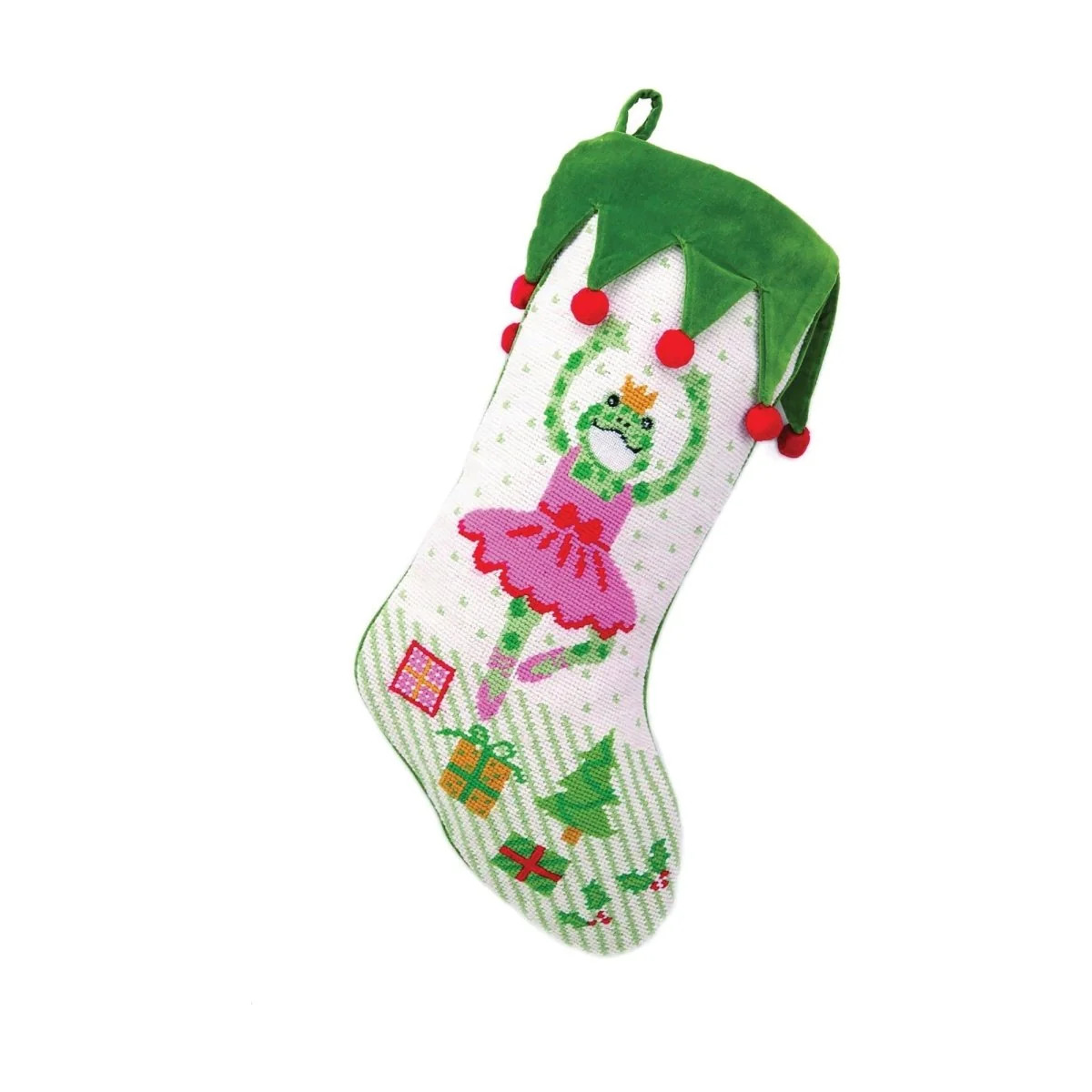 New Ballerina Frog Needlepoint Wool Christmas Stocking 18 in Holiday Decor