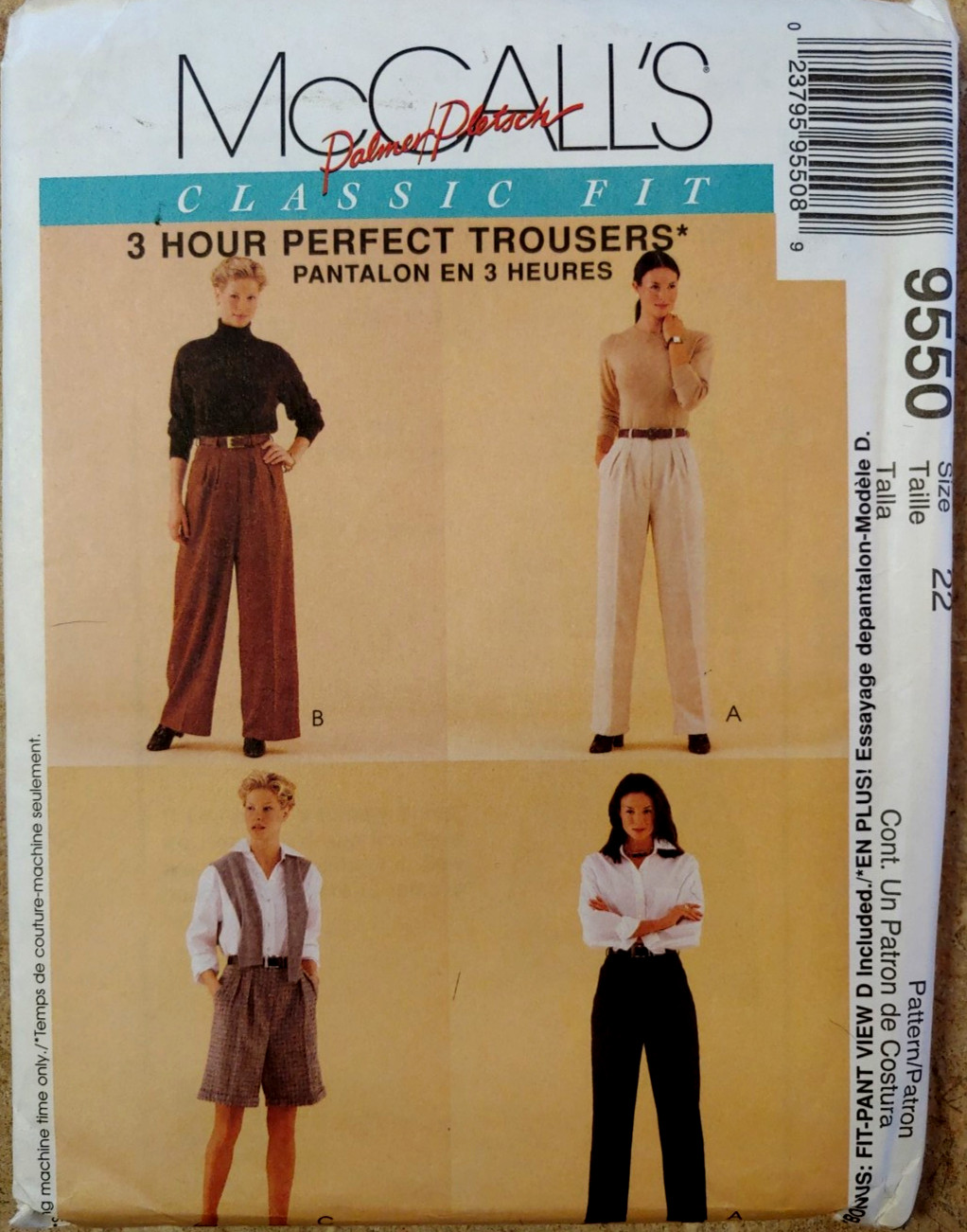 MCCALL PATERN 9550 CLASSIC FIT 3 HOUR PERFECT PANT TROUSER SHORTS SIZE 22, 1998