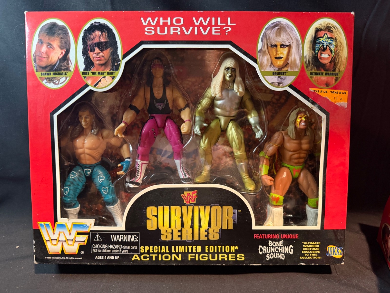 WWF Survivor Series Jakks Box Set Shawn Michaels Bret Hart Goldust Warrior 1996 WWF Survivor Series Jakks Box Set Shawn Michaels Bret Hart Goldust Warrior 1996