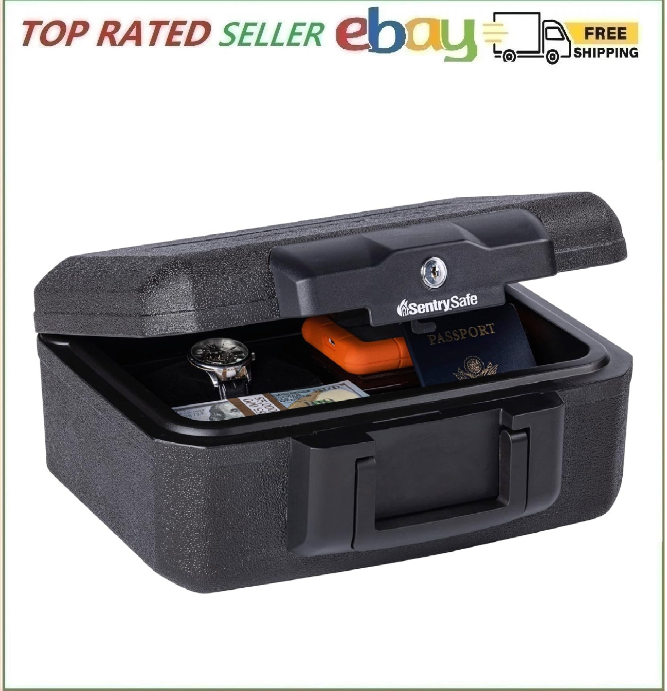 SentrySafe Fireproof Money Safe with Key Lock, Black Lock Box with Portable C... SentrySafe Fireproof Money Safe with Key Lock, Black Lock Box with Portable C...