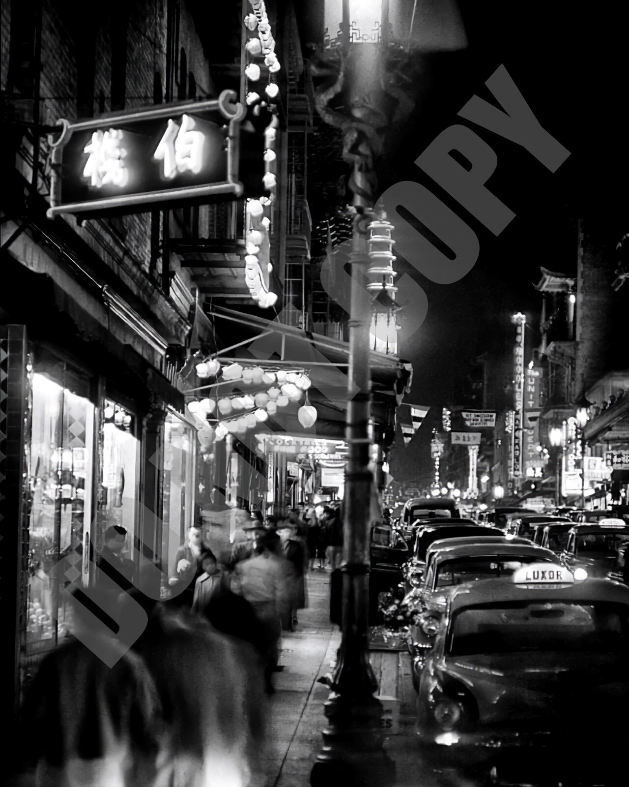 1950s Chinatown View At Night in San Francisco 8x10 Photo