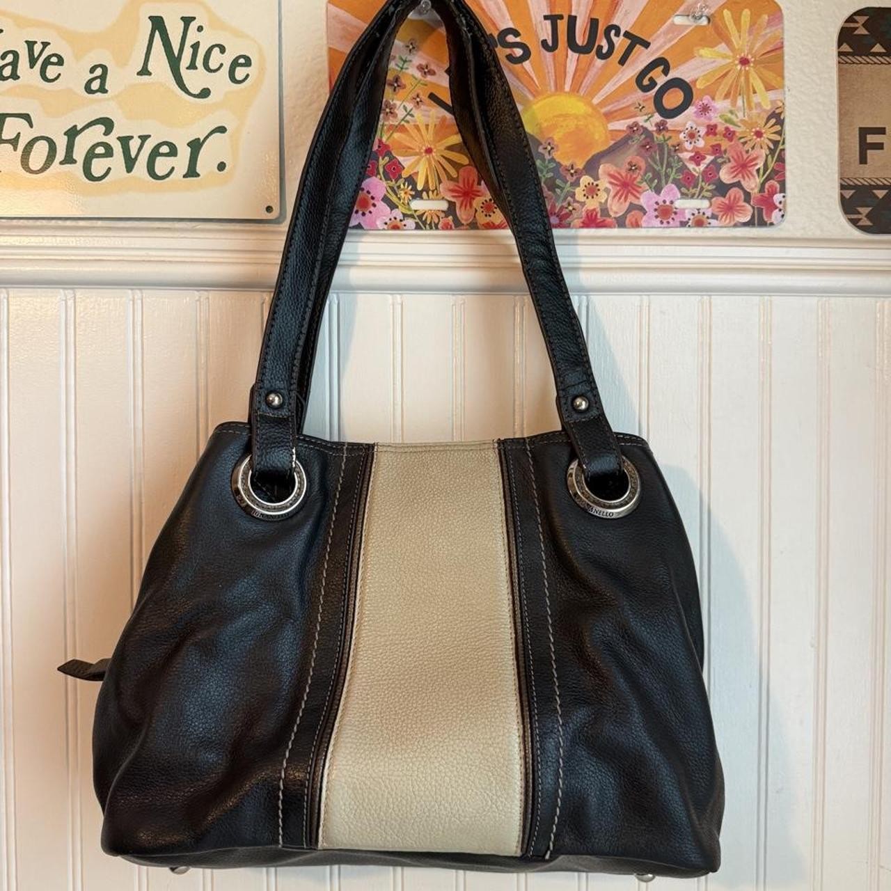 Vintage Tignanello Black and Cream Leather Shoulder Purse