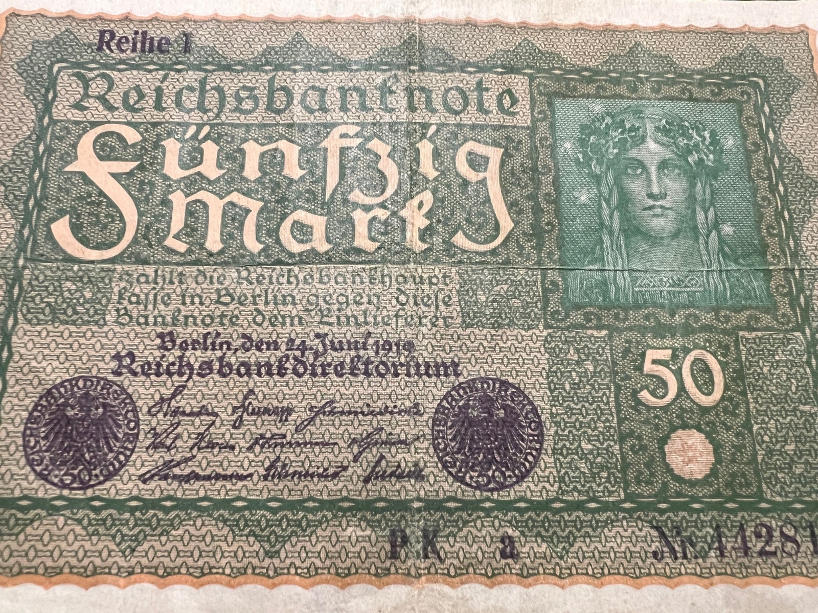 1919 German 50 Mark Banknote WW1 WWI Military Inflation Fascist Hitler Nazi