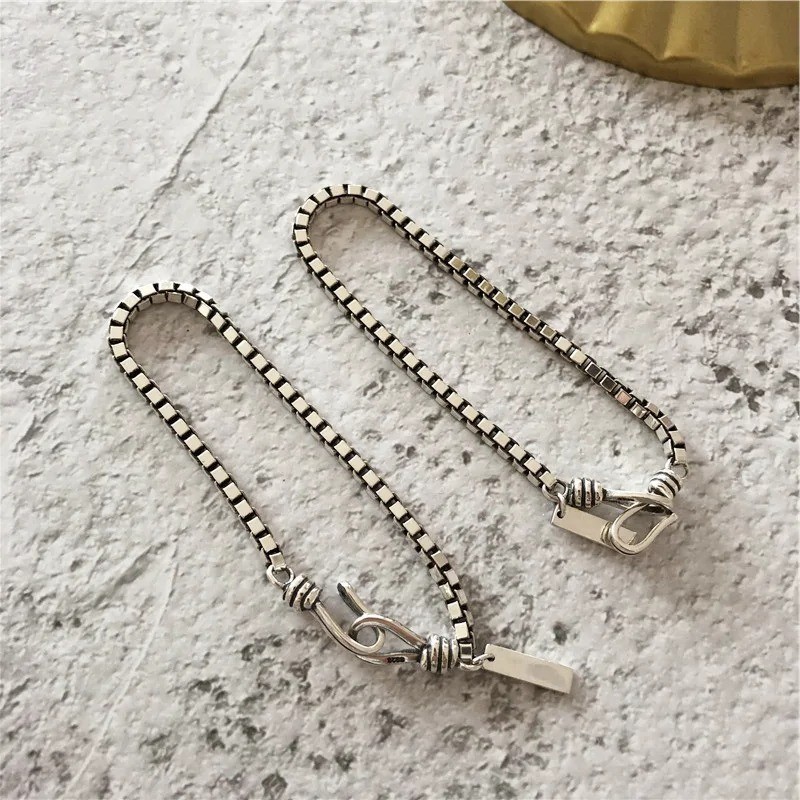 Vintage Thick Box Chain Bracelets Women Sterling Jewelry Gift 7 in nw