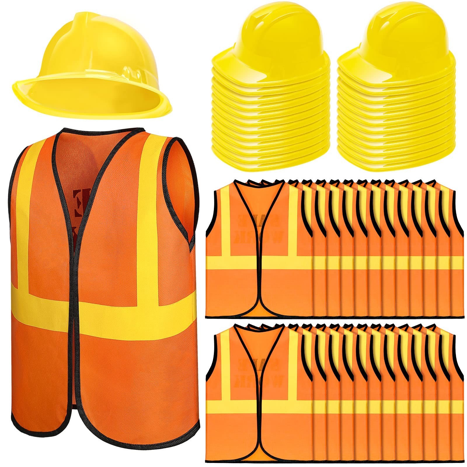pc Kids Construction Worker Costume Set 24 Vests 24 Hats Halloween Party