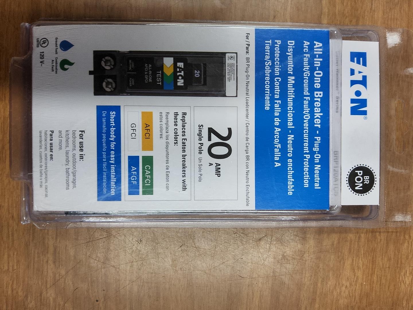 Eaton BRP120A1CS 20A 1-Pole AFCI GFCI Plug-On Neutral All-In-One Breaker