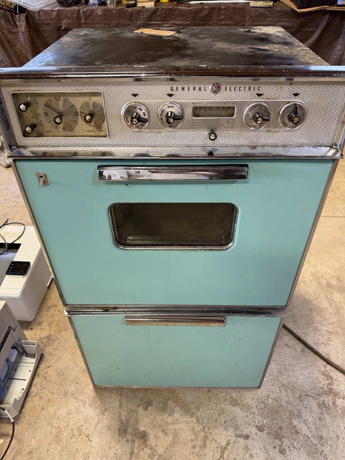 RARE Vintage GE Double Wall Oven With Cabinet - Seafoam Green - 1950’s UNTESTED