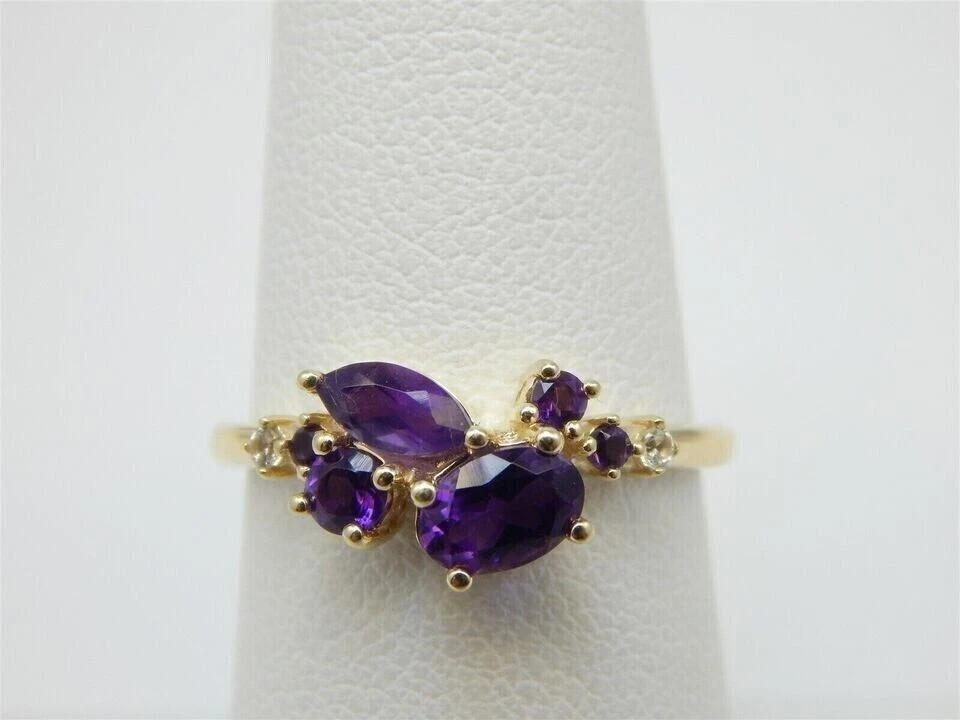 2.26 Ct Oval Cut Natural Amethyst & Diamond Wedding Ring 14K Yellow Gold