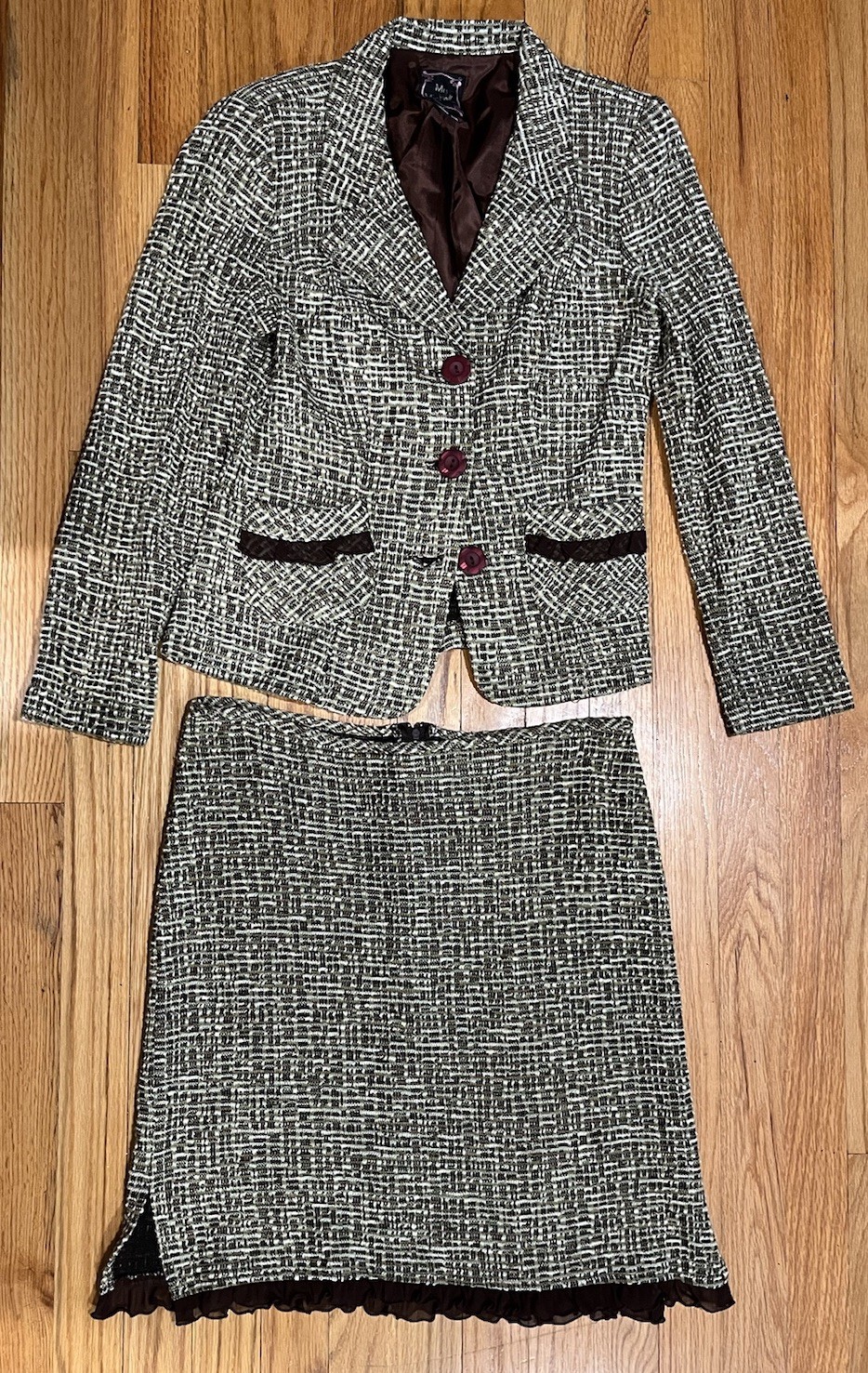 Vintage My Michelle Y2K Tweed Skirt Suit Set Brown Knit Office Siren Size 9/10 Vintage My Michelle Y2K Tweed Skirt Suit Set Brown Knit Office Siren Size 9/10