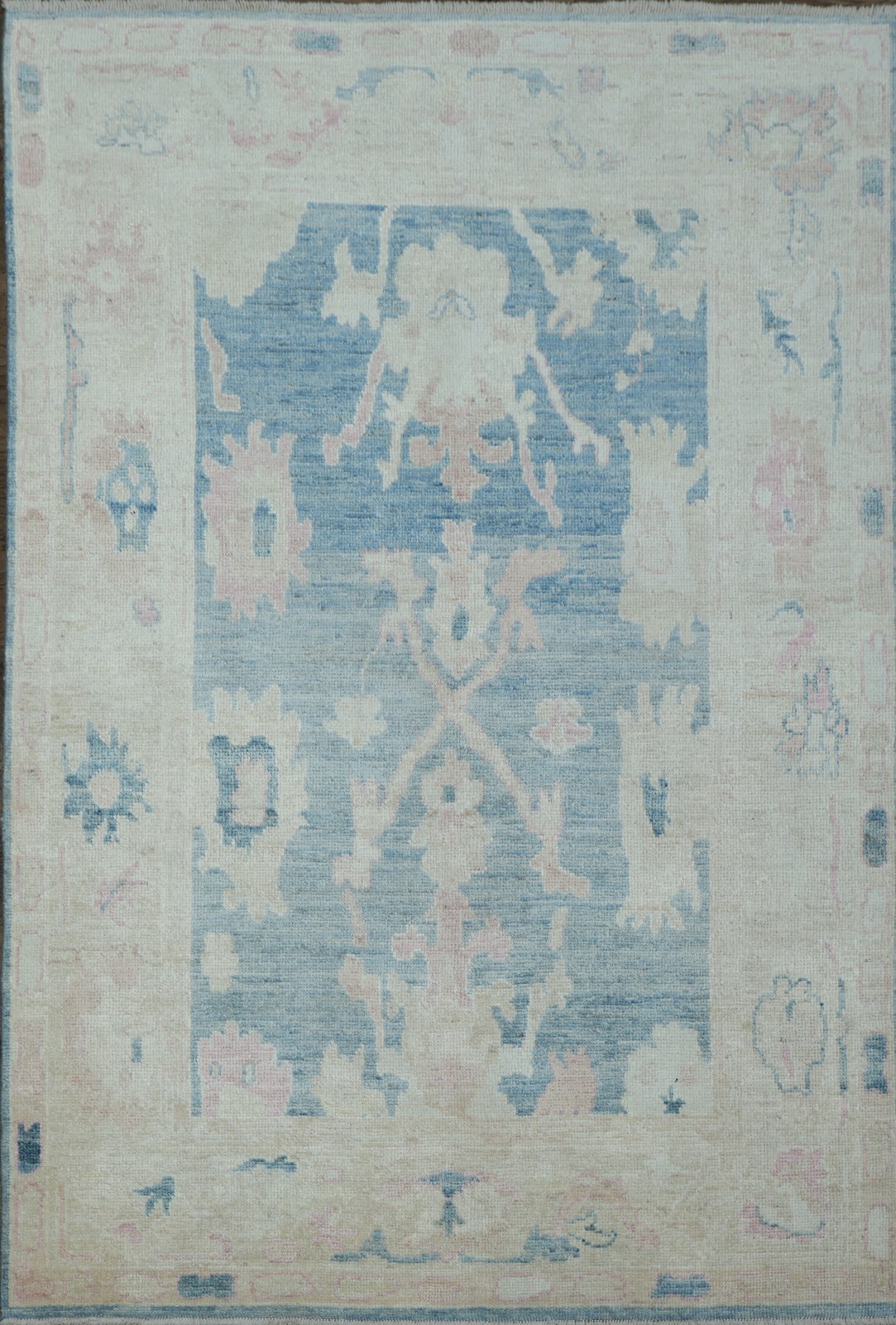 Light Blue Oushak Turkish Rug 5x8 Ft Hand-Knotted Transitional Wool Carpet